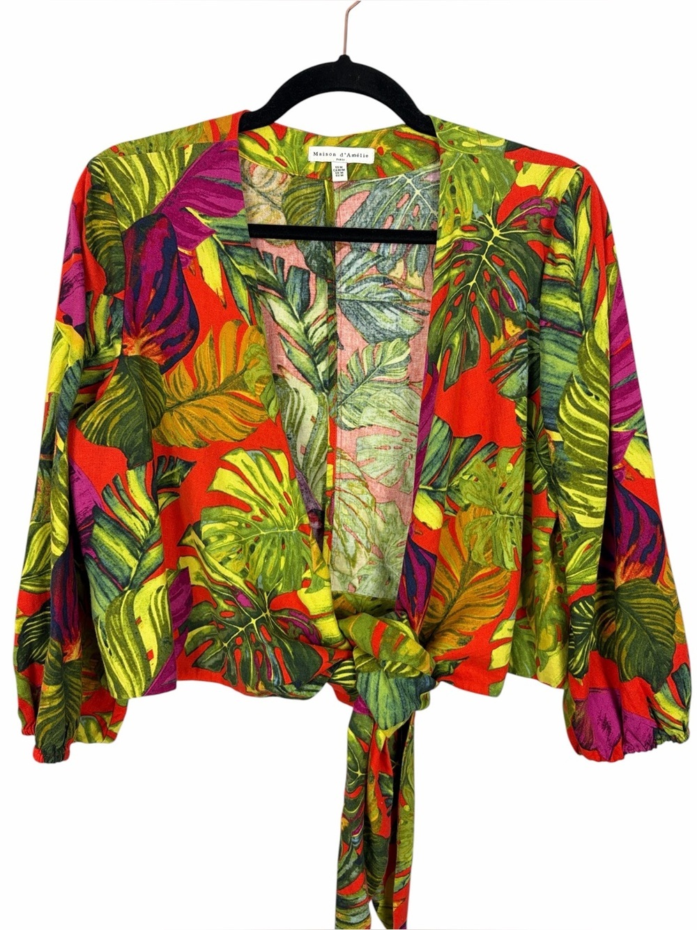 Maison d’Amélie Paris Tropical Tie Front Linen Blend Jacket Cardigan Medium